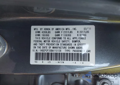 2011 Honda Accord 2.4 Lx из США, поврежденный, VIN 1HGCP2F35BA110126